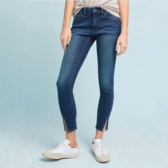 Pilcro And The Letterpress Mid-Rise Skinny Jeans Woman’s Size 30 Blue Slit Hem - Picture 8 of 16